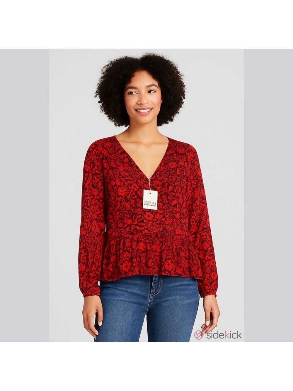Knox Rose Pretty red and black top, full sleeves, Gold thread stripes throughout